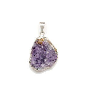 Rough Amethyst Druze Cluster Necklace Pendant & Chain Fashion Jewelry